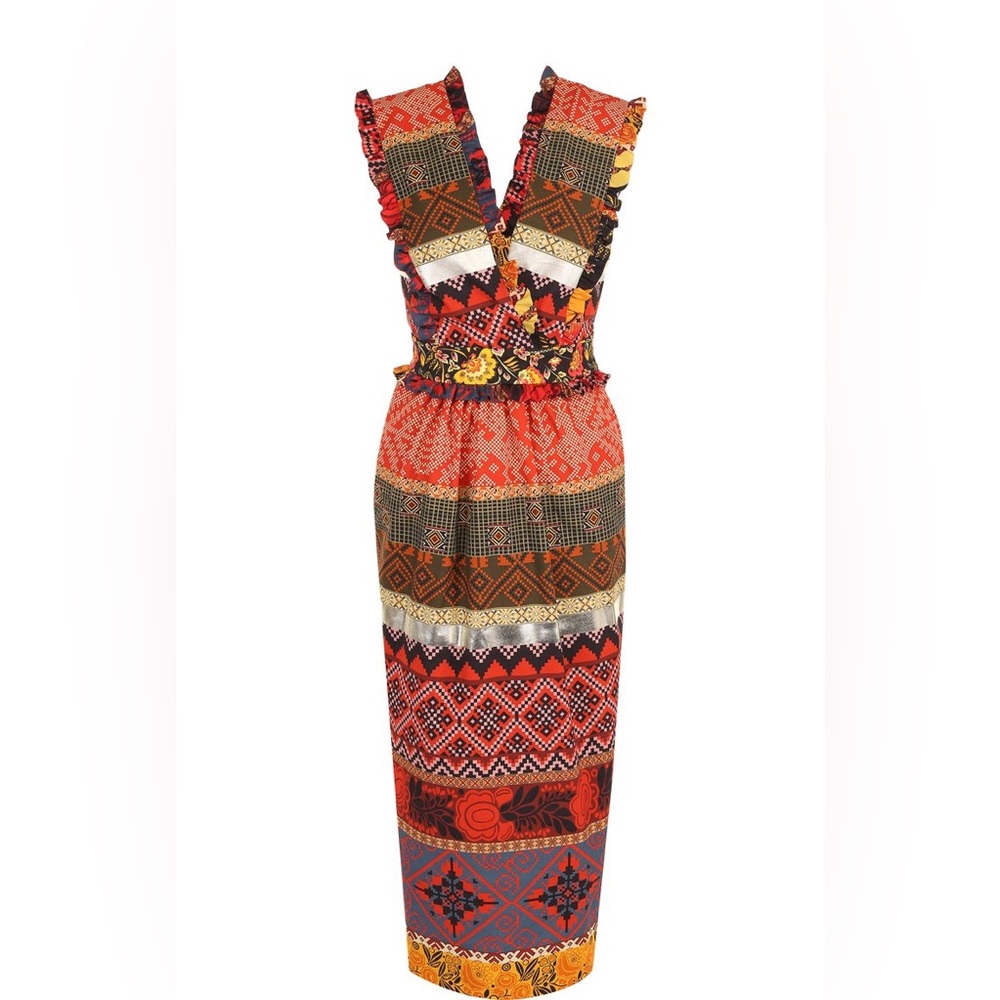 Stella Jean Red and Orange Patterned Midi Dress
